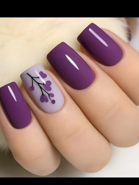 Other - 🔥3/$21 Press On Nails Purple Matte Nail Set with Floral Accent